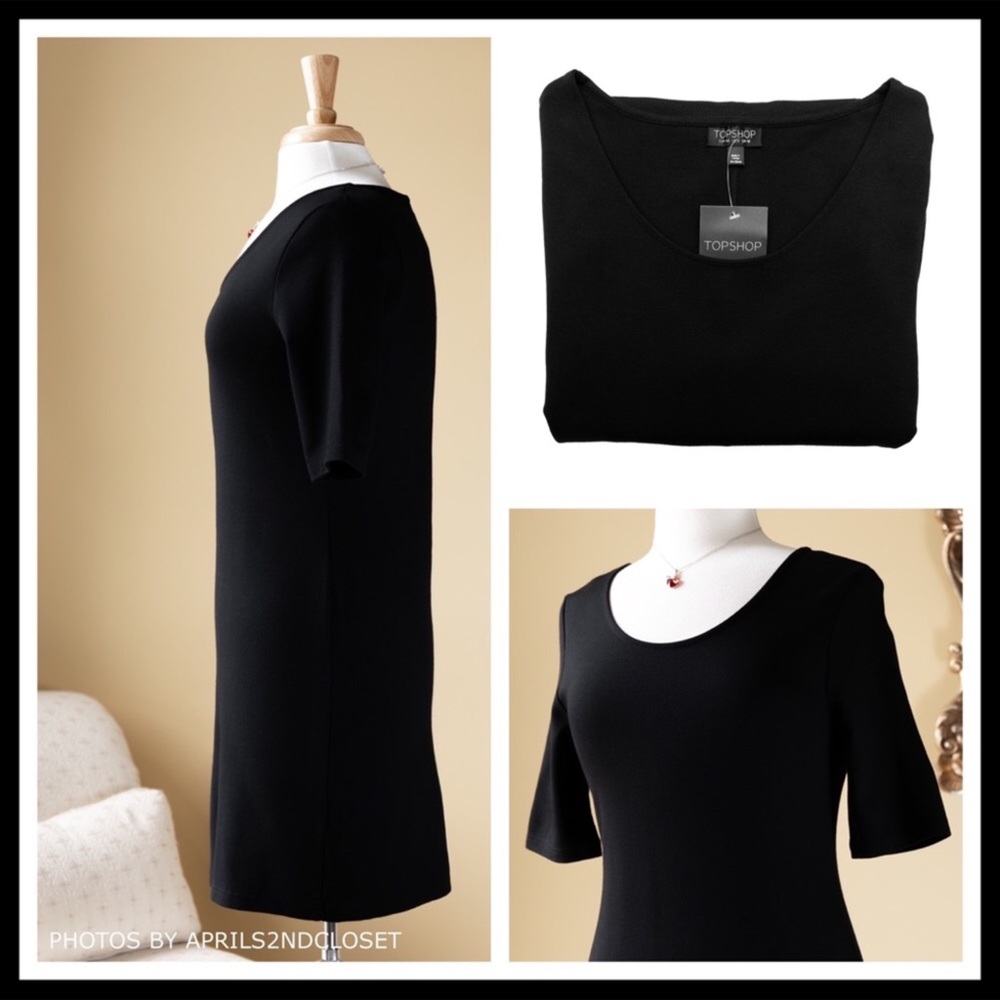 TOPSHOP BLACK KNIT ELBOW SLEEVES MINI DRESS A2C - Picture 3 of 7